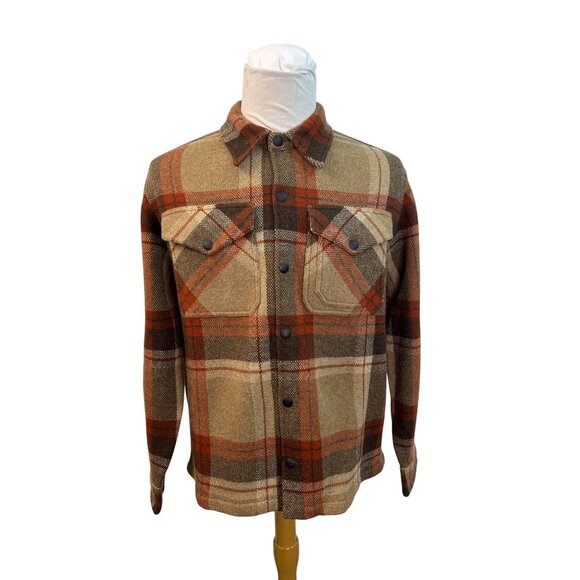 RRL Ralph Lauren Plaid Wool-Blend Shirt Jacket Beige & Rust Mens Size L - New - Picture 1 of 10